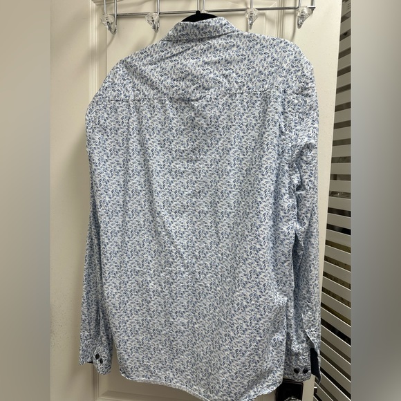 MBX Premium Goods Mens Button Down Shirt SZ L Blue/White Print - Picture 2 of 4